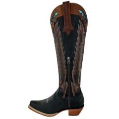 Bota Texana Feminina Goyazes Bico Fino Alto Fashion Couro Dallas Marinho Ref 259802-CC