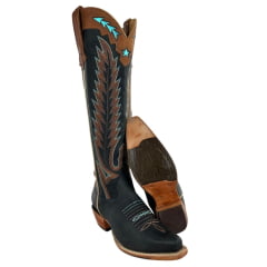 Bota Texana Feminina Goyazes Bico Fino Alto Fashion Couro Dallas Marinho Ref 259802-CC