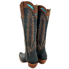Bota Texana Feminina Goyazes Bico Fino Alto Fashion Couro Dallas Marinho Ref 259802-CC