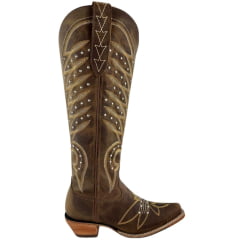 Bota Texana Feminina Goyazes Bico Fino Cano Alto Fashion Couro Dallas Creme Ref 259803-CC