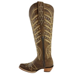 Bota Texana Feminina Goyazes Bico Fino Cano Alto Fashion Couro Dallas Creme Ref 259803-CC