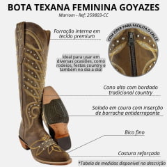 Bota Texana Feminina Goyazes Bico Fino Cano Alto Fashion Couro Dallas Creme Ref 259803-CC