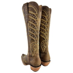 Bota Texana Feminina Goyazes Bico Fino Cano Alto Fashion Couro Dallas Creme Ref 259803-CC
