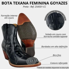 Bota Texana Feminina Goyazes Bico Fino Cano Curto Preto Solado Injetado Couro Café Ref: 254501-CC