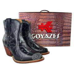 Bota Texana Feminina Goyazes Bico Fino Cano Curto Preto Solado Injetado Couro Café Ref: 254501-CC