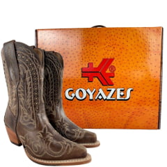 Bota Texana Feminina Goyazes Bico Fino Cano Médio Couro Atlanta Moucha Mouse Café Bordado Ref:264501-CC-02