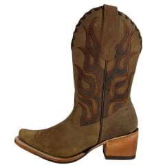 Bota Texana Feminina Goyazes Bico Fino Cano Médio Dallas Terra Solado Injetado Couro Café Ref:254502-CC