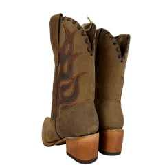 Bota Texana Feminina Goyazes Bico Fino Cano Médio Dallas Terra Solado Injetado Couro Café Ref:254502-CC