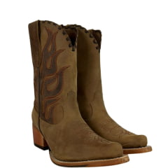 Bota Texana Feminina Goyazes Bico Fino Cano Médio Dallas Terra Solado Injetado Couro Café Ref:254502-CC
