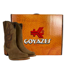 Bota Texana Feminina Goyazes Bico Fino Cano Médio Dallas Terra Solado Injetado Couro Café Ref:254502-CC