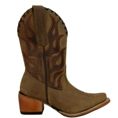 Bota Texana Feminina Goyazes Bico Fino Cano Médio Dallas Terra Solado Injetado Couro Café Ref:254502-CC