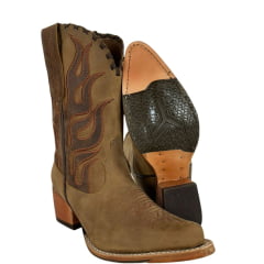 Bota Texana Feminina Goyazes Bico Fino Cano Médio Dallas Terra Solado Injetado Couro Café Ref:254502-CC