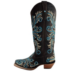 Bota Texana Feminina Goyazes Bico Fino Couro Dallas Café Bordado Solado Injetado Ref: 266806-CC-04