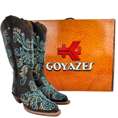 Bota Texana Feminina Goyazes Bico Fino Couro Dallas Café Bordado Solado Injetado Ref: 266806-CC-04