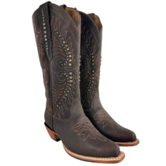 Bota Texana Feminina Goyazes Bico Fino Couro Dallas Café Bordado Tachinhas Ref: 266802-CC-05