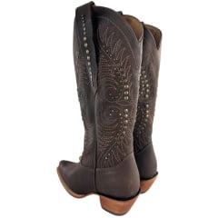 Bota Texana Feminina Goyazes Bico Fino Couro Dallas Café Bordado Tachinhas Ref: 266802-CC-05