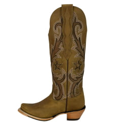 Bota Texana Feminina Goyazes Bico Fino Dakar Havana Solado Injetado Couro Café Ref:256805-CC