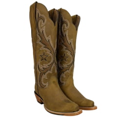 Bota Texana Feminina Goyazes Bico Fino Dakar Havana Solado Injetado Couro Café Ref:256805-CC