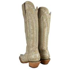 Bota Texana Feminina Goyazes Bico Fino Faschion Couro Waco Off White Com Bordado Ref:259801-CC-03