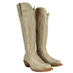 Bota Texana Feminina Goyazes Bico Fino Faschion Couro Waco Off White Com Bordado Ref:259801-CC-03