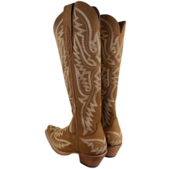 Bota Texana Feminina Goyazes Bico Fino Waterproof Cano Alto Couro Nobuck Mel Ref: 269806-CHC-07
