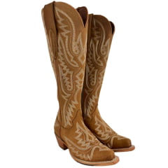 Bota Texana Feminina Goyazes Bico Fino Waterproof Cano Alto Couro Nobuck Mel Ref: 269806-CHC-07