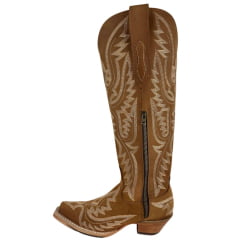 Bota Texana Feminina Goyazes Bico Fino Waterproof Cano Alto Couro Nobuck Mel Ref: 269806-CHC-07