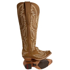 Bota Texana Feminina Goyazes Bico Fino Waterproof Cano Alto Couro Nobuck Mel Ref: 269806-CHC-07