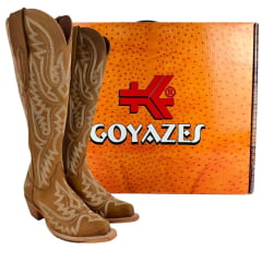 Bota Texana Feminina Goyazes Bico Fino Waterproof Cano Alto Couro Nobuck Mel Ref: 269806-CHC-07