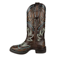 Bota Texana Feminina Goyazes Bico Quadrado Couro Atlanta Café Bordado Solado Jump Ref: 243206-CJ