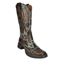 Bota Texana Feminina Goyazes Bico Quadrado Couro Atlanta Café Bordado Solado Jump Ref: 243206-CJ