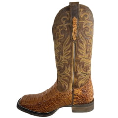 Bota Texana Feminina Goyazes Bico Quadrado Couro Barriga De Jacaré Havana Dallas Ocre Ref: 263208-JF-08