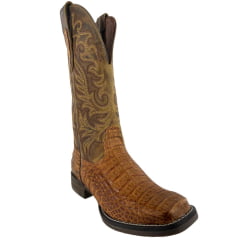 Bota Texana Feminina Goyazes Bico Quadrado Couro Barriga De Jacaré Havana Dallas Ocre Ref: 263208-JF-08