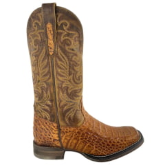 Bota Texana Feminina Goyazes Bico Quadrado Couro Barriga De Jacaré Havana Dallas Ocre Ref: 263208-JF-08