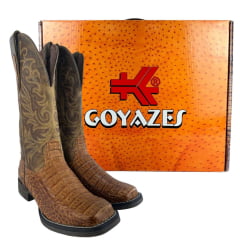 Bota Texana Feminina Goyazes Bico Quadrado Couro Barriga De Jacaré Havana Dallas Ocre Ref: 263208-JF-08