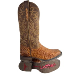 Bota Texana Feminina Goyazes Bico Quadrado Couro Barriga De Jacaré Havana Dallas Ocre Ref: 263208-JF-08