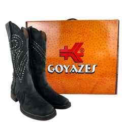 Bota Texana Feminina Goyazes Bico Quadrado Couro Dallas Preto Bordado E Tachinhas Ref:263203-CF-03