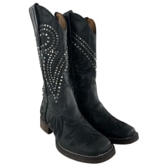 Bota Texana Feminina Goyazes Bico Quadrado Couro Dallas Preto Bordado E Tachinhas Ref:263203-CF-03