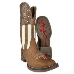 Bota Texana Feminina Goyazes Bico Quadrado Couro Dallas Solado Flex Cano Bordado Estrelas Ref:223209-CF