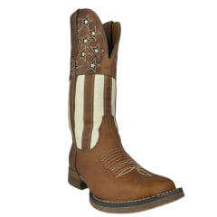 Bota Texana Feminina Goyazes Bico Quadrado Couro Dallas Solado Flex Cano Bordado Estrelas Ref:223209-CF