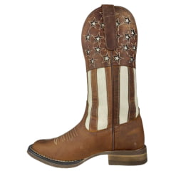 Bota Texana Feminina Goyazes Bico Quadrado Couro Dallas Solado Flex Cano Bordado Estrelas Ref:223209-CF