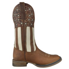 Bota Texana Feminina Goyazes Bico Quadrado Couro Dallas Solado Flex Cano Bordado Estrelas Ref:223209-CF