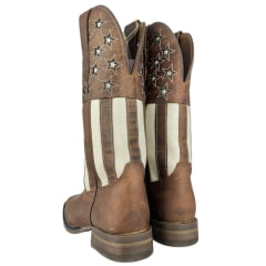 Bota Texana Feminina Goyazes Bico Quadrado Couro Dallas Solado Flex Cano Bordado Estrelas Ref:223209-CF