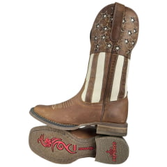Bota Texana Feminina Goyazes Bico Quadrado Couro Dallas Solado Flex Cano Bordado Estrelas Ref:223209-CF