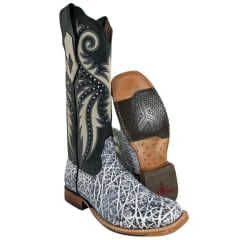 Bota Texana Feminina Goyazes Bico Quadrado Couro Elefante Nevada/ Dallas Preto E Bege Ref:253204-EC