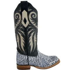 Bota Texana Feminina Goyazes Bico Quadrado Couro Elefante Nevada/ Dallas Preto E Bege Ref:253204-EC