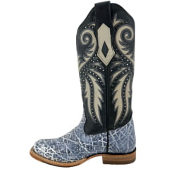 Bota Texana Feminina Goyazes Bico Quadrado Couro Elefante Nevada/ Dallas Preto E Bege Ref:253204-EC