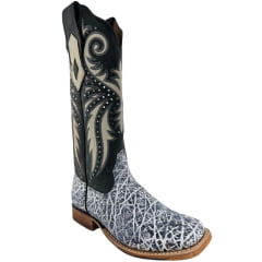 Bota Texana Feminina Goyazes Bico Quadrado Couro Elefante Nevada/ Dallas Preto E Bege Ref:253204-EC