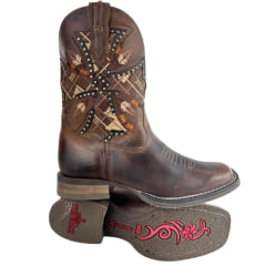 Bota Texana Feminina Goyazes Bico Quadrado Flex Couro Dallas Furtacor Cano Baixo Bordado Lateral Ref: 243207-CF