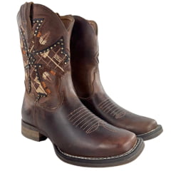 Bota Texana Feminina Goyazes Bico Quadrado Flex Couro Dallas Furtacor Cano Baixo Bordado Lateral Ref: 243207-CF